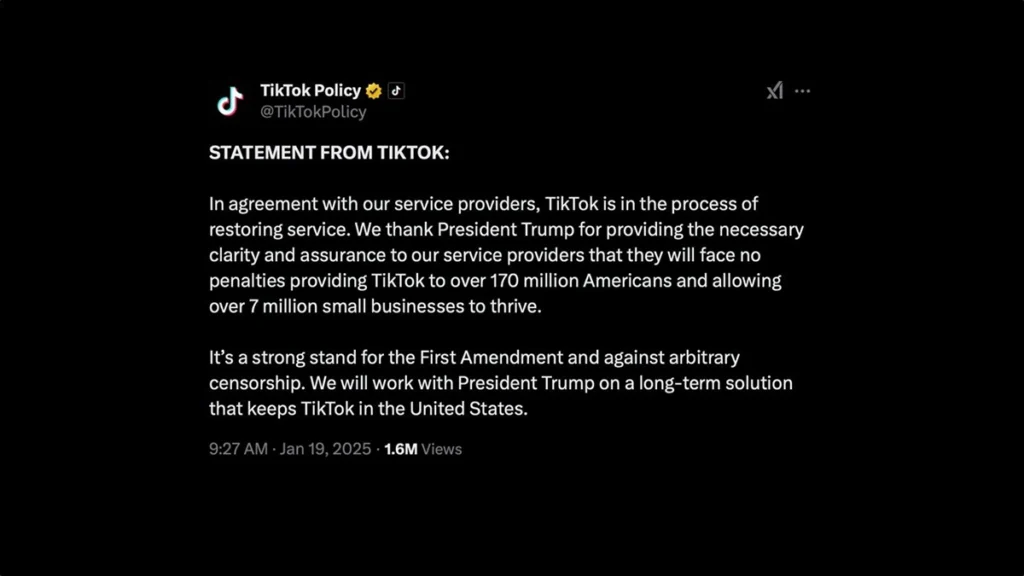 tiktok restored in usa